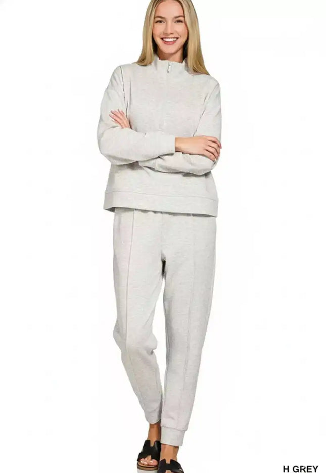 Zenana Scuba Half Zip Pullover and Jogger Set - Sleekdenim.com