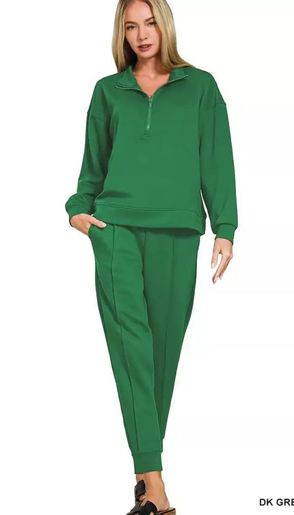 Zenana Scuba Half Zip Pullover and Jogger Set - Sleekdenim.com