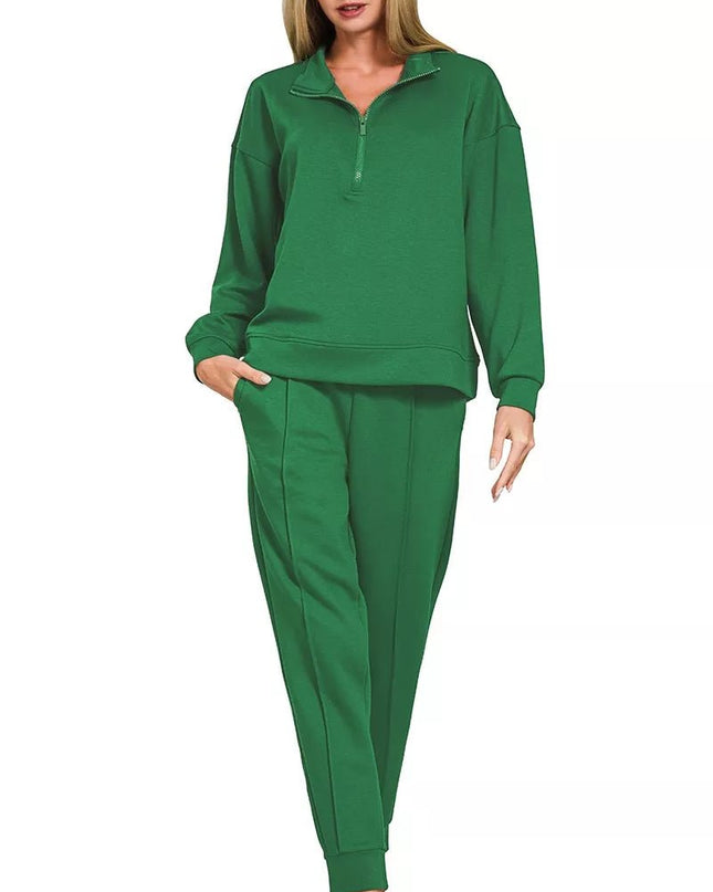 Zenana Scuba Half Zip Pullover and Jogger Set - Sleekdenim.com