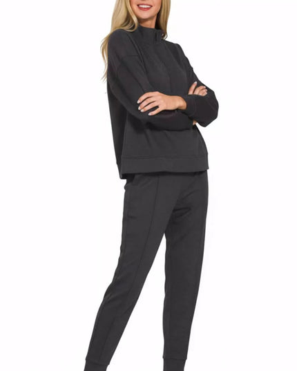 Zenana Scuba Half Zip Pullover and Jogger Set - Sleekdenim.com