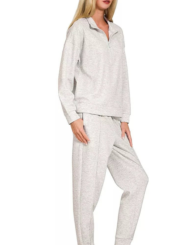 Zenana Scuba Half Zip Pullover and Jogger Set - Sleekdenim.com