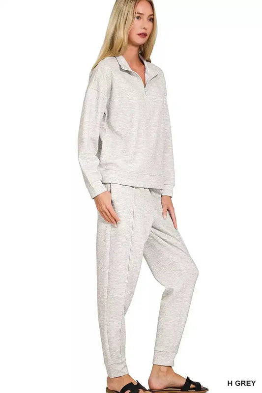 Zenana Scuba Half Zip Pullover and Jogger Set - Sleekdenim.com