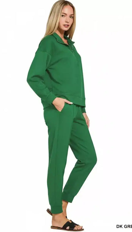 Zenana Scuba Half Zip Pullover and Jogger Set - Sleekdenim.com