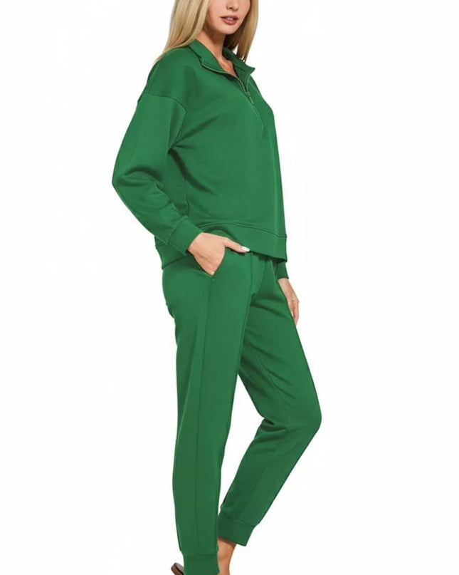 Zenana Scuba Half Zip Pullover and Jogger Set - Sleekdenim.com