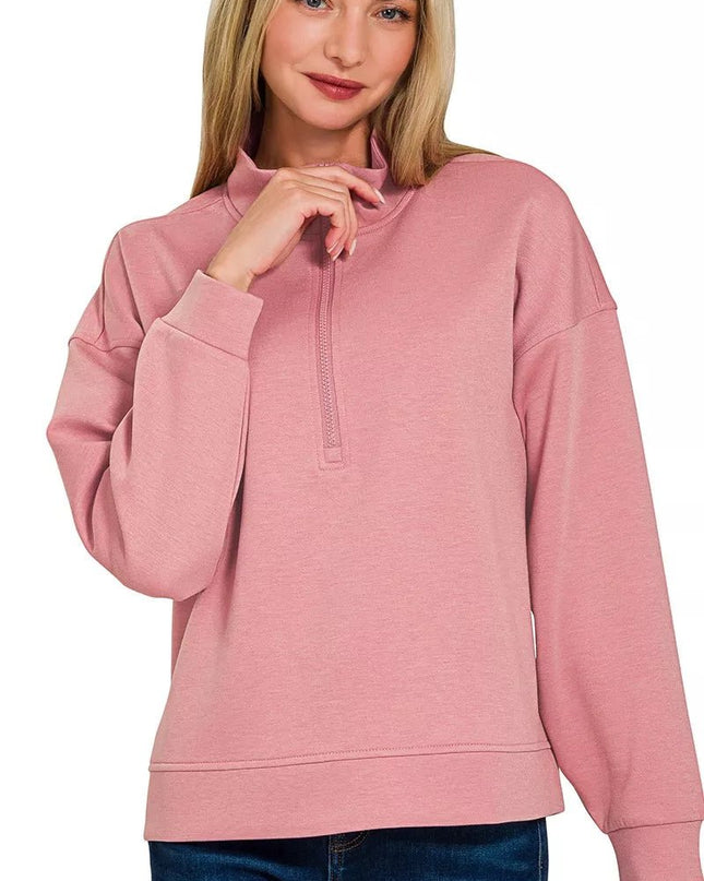 Zenana Scuba Half Zip Pullover and Jogger Set - Sleekdenim.com