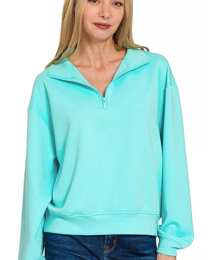 Zenana Scuba Half Zip Pullover Sweatshirt - Sleekdenim.com