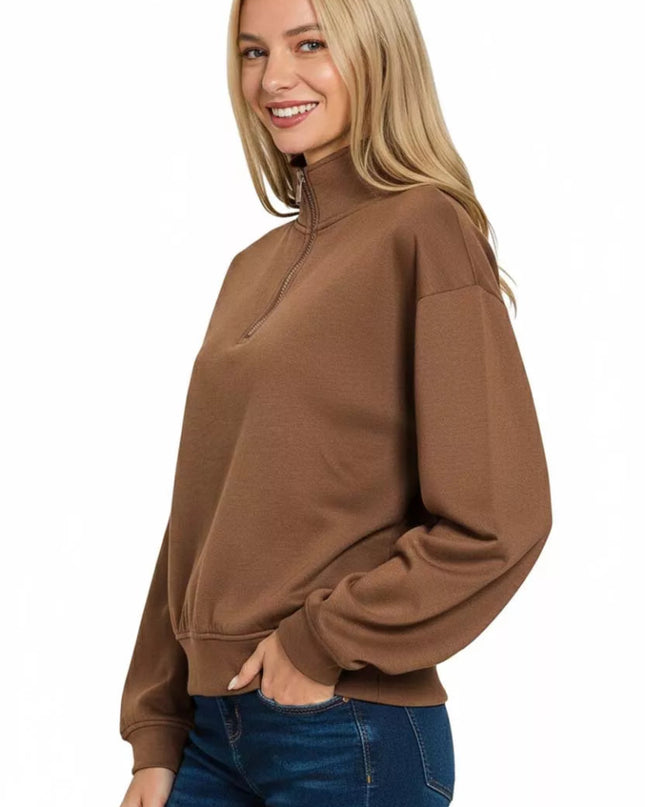 Zenana Scuba Half Zip Pullover Sweatshirt - Sleekdenim.com