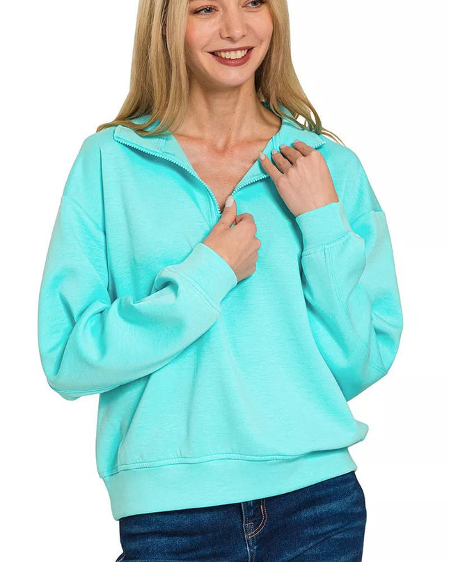 Zenana Scuba Half Zip Pullover Sweatshirt - Sleekdenim.com