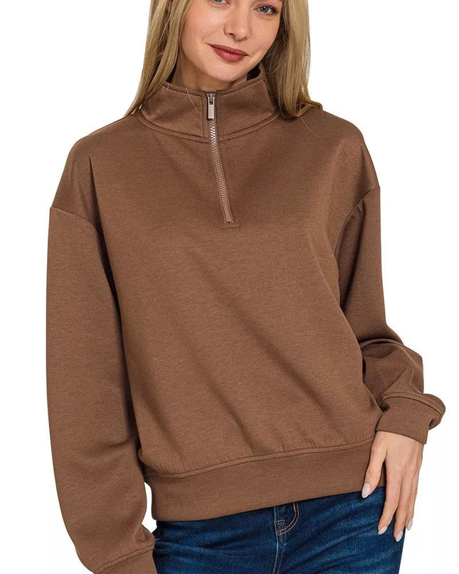 Zenana Scuba Half Zip Pullover Sweatshirt - Sleekdenim.com