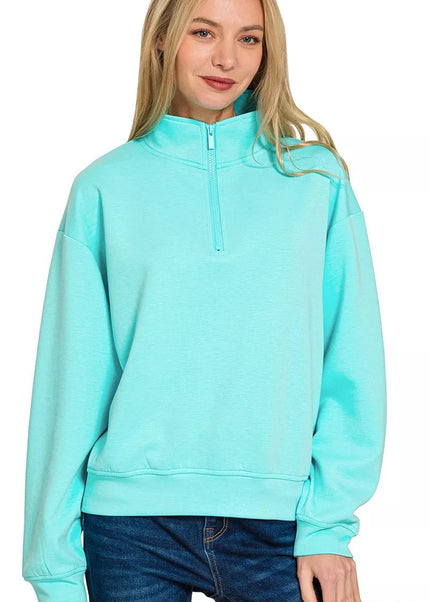 Zenana Scuba Half Zip Pullover Sweatshirt - Sleekdenim.com