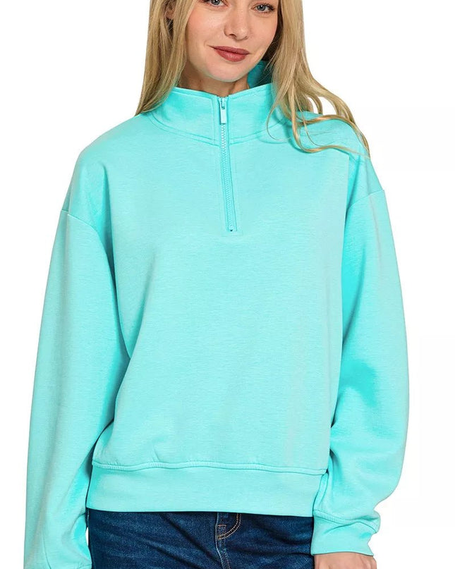 Zenana Scuba Half Zip Pullover Sweatshirt - Sleekdenim.com