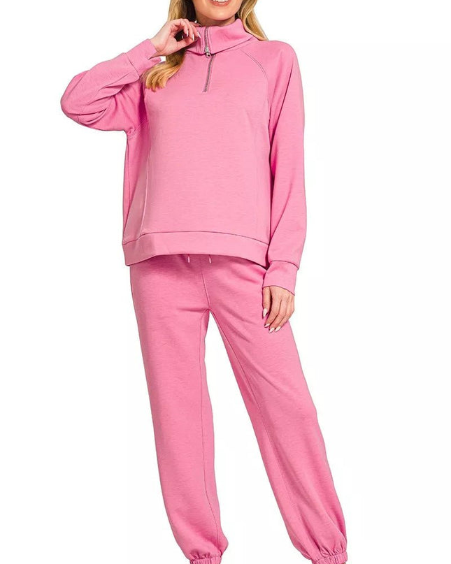 Zenana Scuba Half Zip Sweatshirts and Joggers Set - Sleekdenim.com