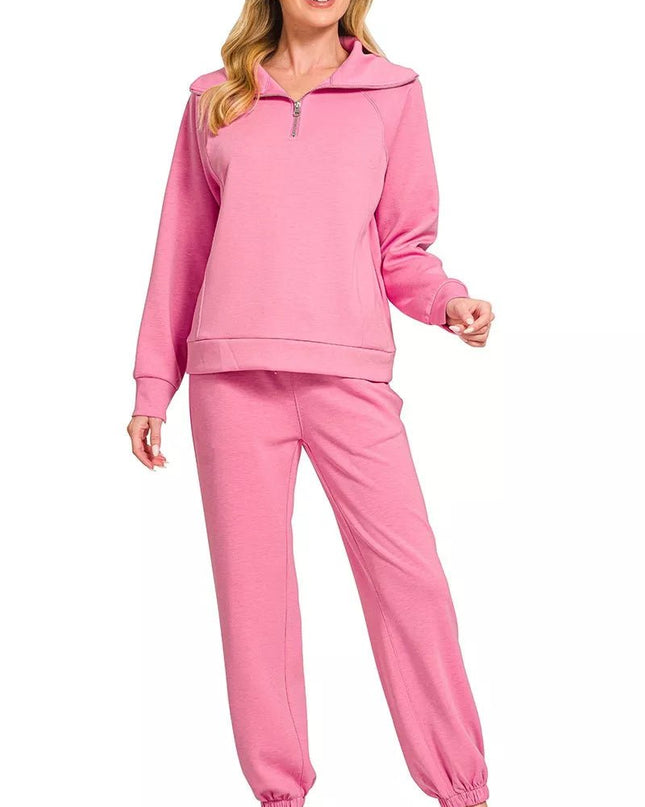 Zenana Scuba Half Zip Sweatshirts and Joggers Set - Sleekdenim.com