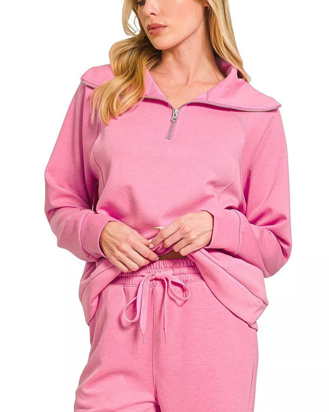Zenana Scuba Half Zip Sweatshirts and Joggers Set - Sleekdenim.com