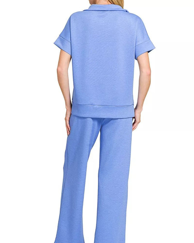 Zenana Scuba High Neck Half Zip Top & Pants Set - Sleekdenim.com