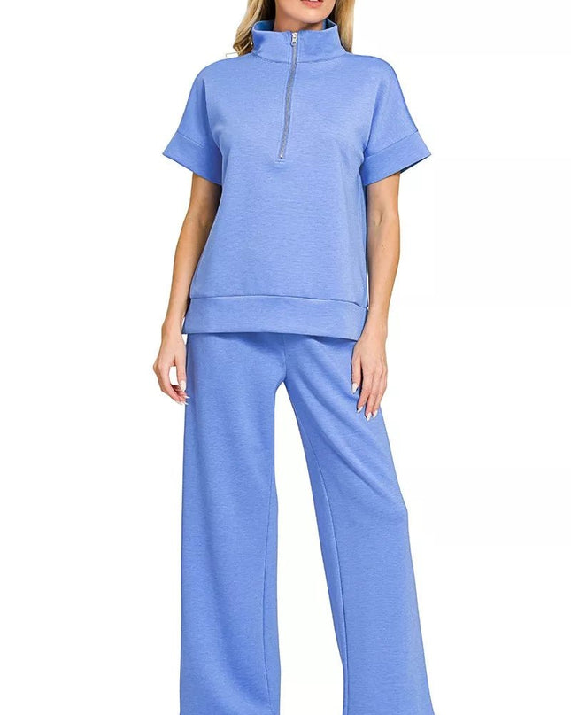 Zenana Scuba High Neck Half Zip Top & Pants Set - Sleekdenim.com