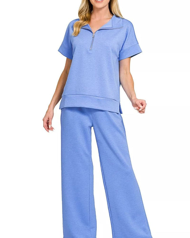 Zenana Scuba High Neck Half Zip Top & Pants Set - Sleekdenim.com
