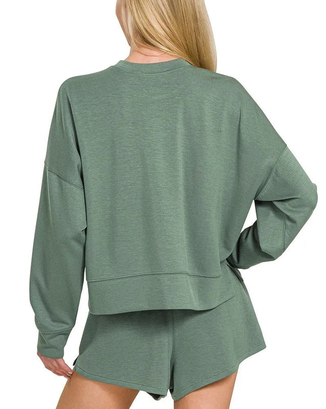 Zenana Scuba Long Sleeve Sweatshirts & Shorts Set - Sleekdenim.com