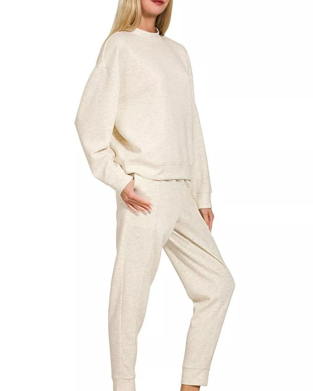 Zenana Scuba Mock Neck Sweatshirt and Joggers Set - Sleekdenim.com