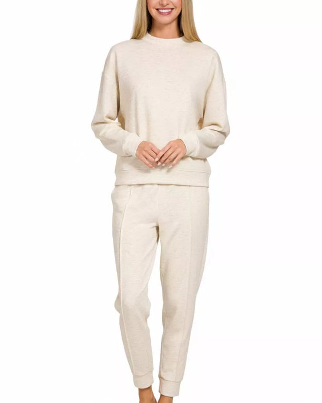 Zenana Scuba Mock Neck Sweatshirt and Joggers Set - Sleekdenim.com