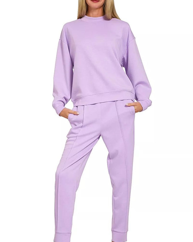 Zenana Scuba Mock Neck Sweatshirt and Joggers Set - Sleekdenim.com