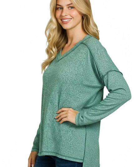 Zenana Soft Melange Hacci Exposed Seam Hi - low Tee - Sleekdenim.com