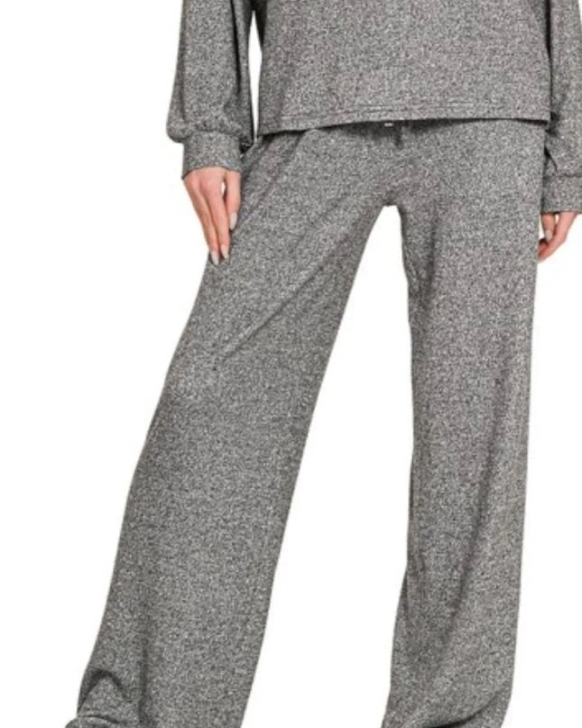 Zenana Soft Melange Hacci Long Slv Tee & Pants Set - Sleekdenim.com