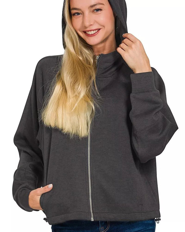 Zenana Soft Scuba Full Zip Hoodie Jacket - Sleekdenim.com