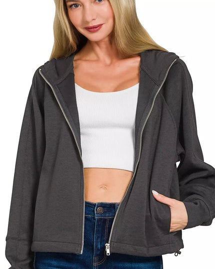 Zenana Soft Scuba Full Zip Hoodie Jacket - Sleekdenim.com