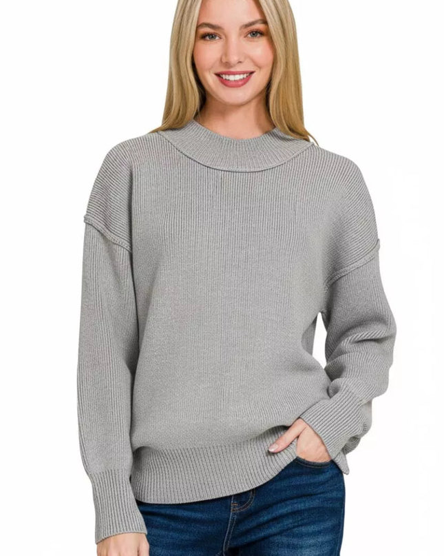 Zenana Wide Neckband Drop Shoulder Sweater - Sleekdenim.com