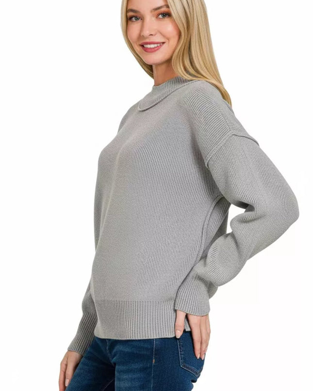 Zenana Wide Neckband Drop Shoulder Sweater - Sleekdenim.com