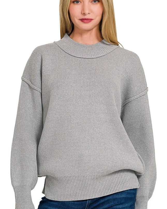 Zenana Wide Neckband Drop Shoulder Sweater - Sleekdenim.com